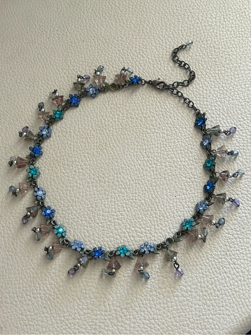 Vintage Y2K Delicate Multicolor Blue Floral Beaded Crystal Necklace Jewelry